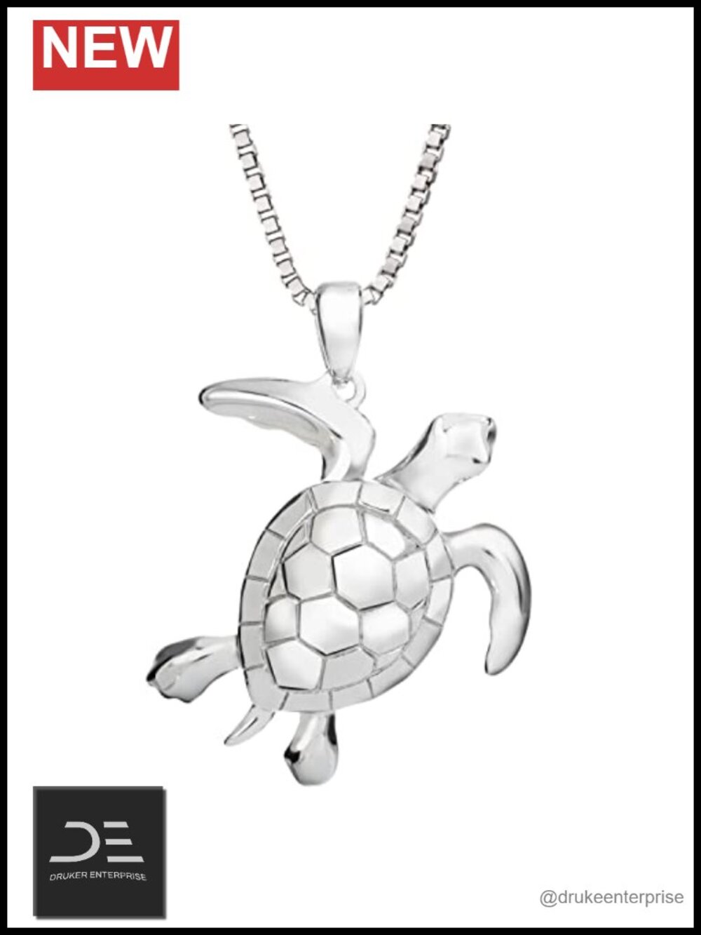 925 Sterling Silver Sea Turtle Pendant Necklace 18" Chain Hypoallergenic